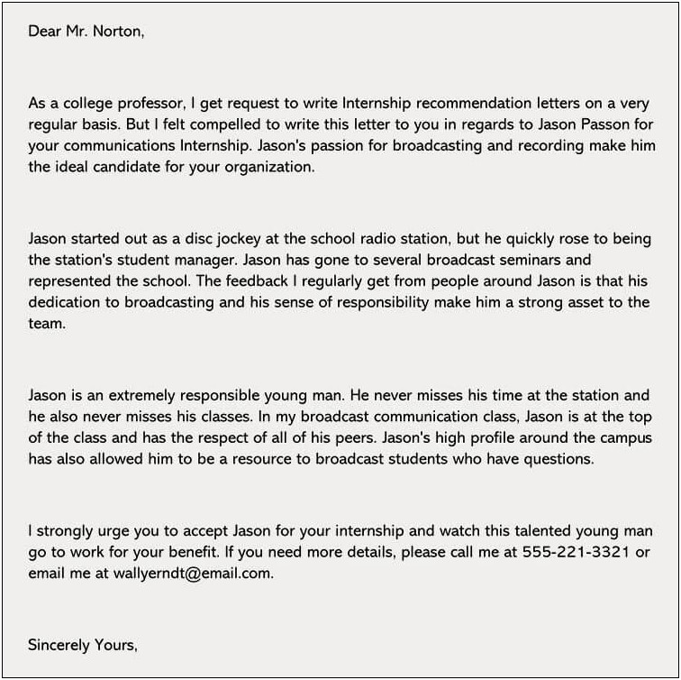 College Recommendation Letter Template For Students