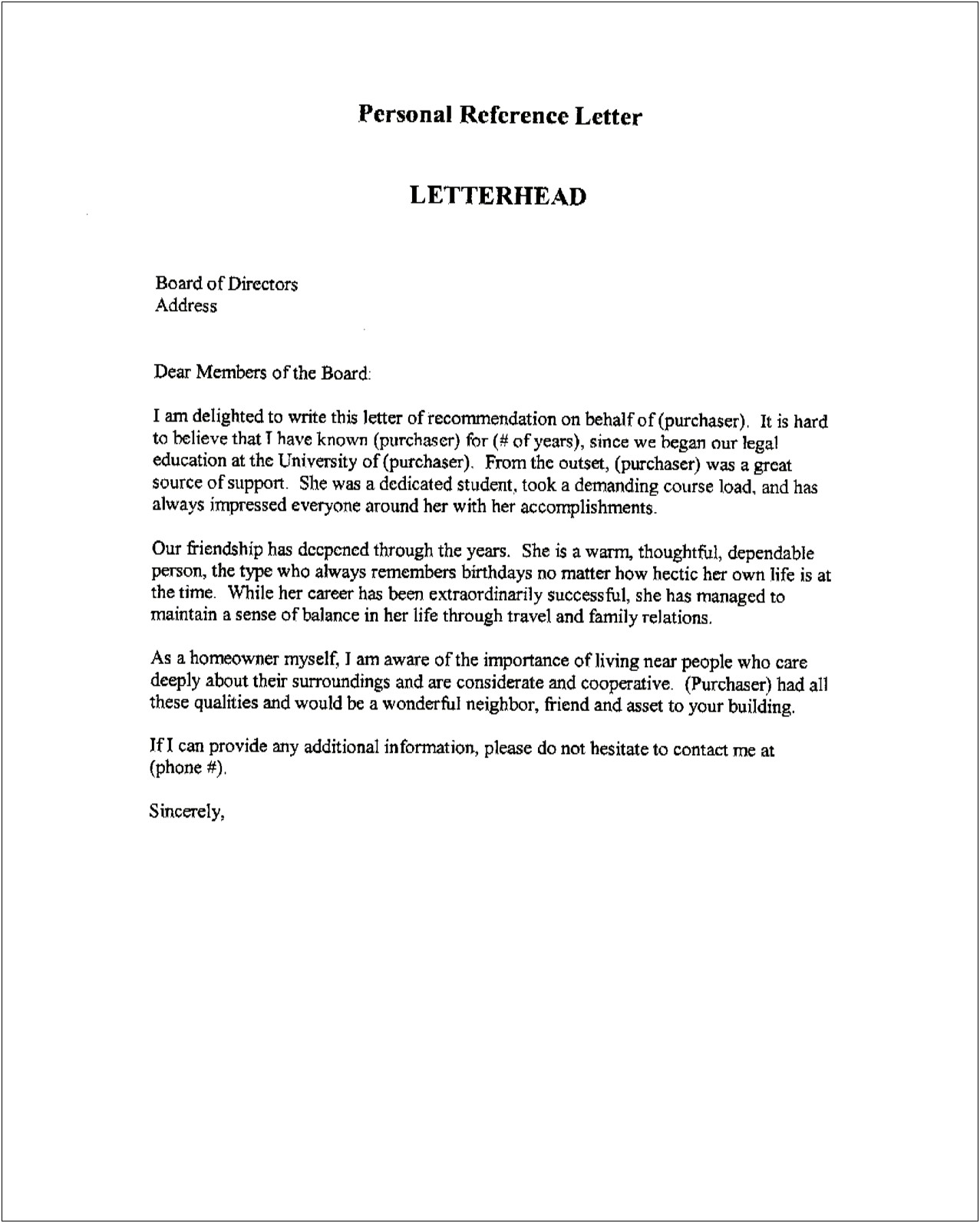 College Supplemental Letter Of Recommendation Template