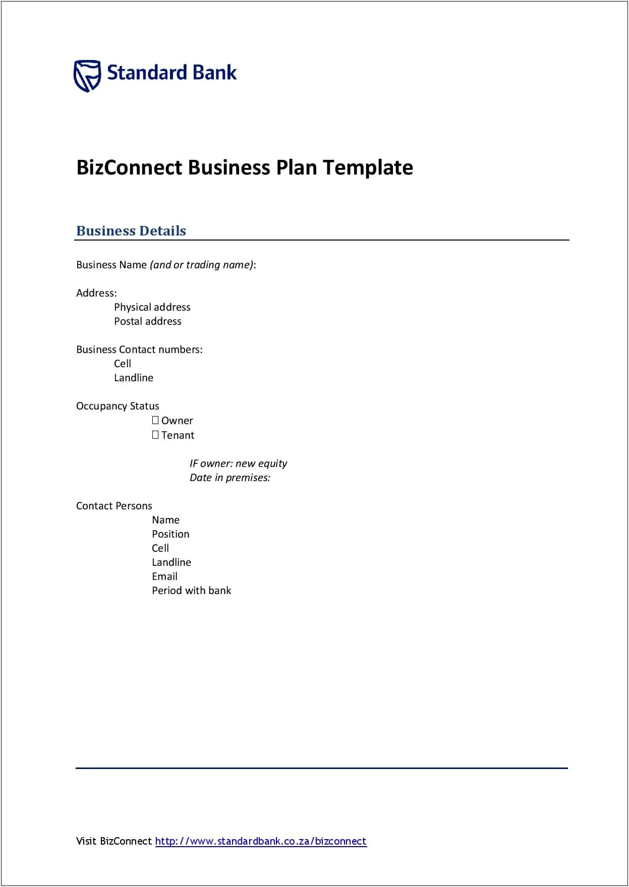 Colorado Springs Small Business Plan Template