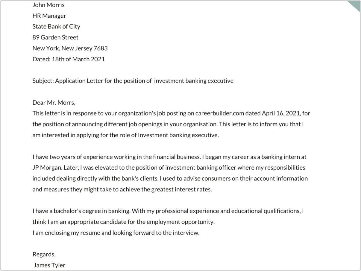 Commercial Letter To Jp Morgan Template