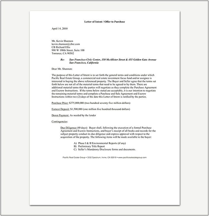 Commercial Property Purchase Offer Letter Template