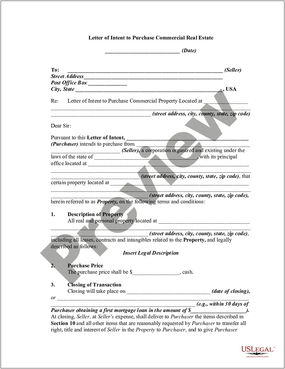 Commercial Real Estate Letter Of Intent Template Florida