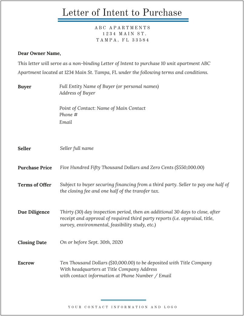 Commercial Real Estate Offer Letter Template