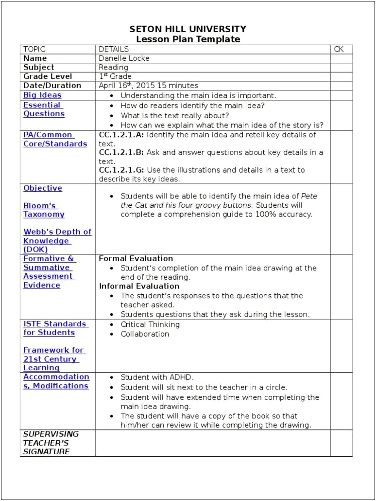 Common Core Art Lesson Plan Template