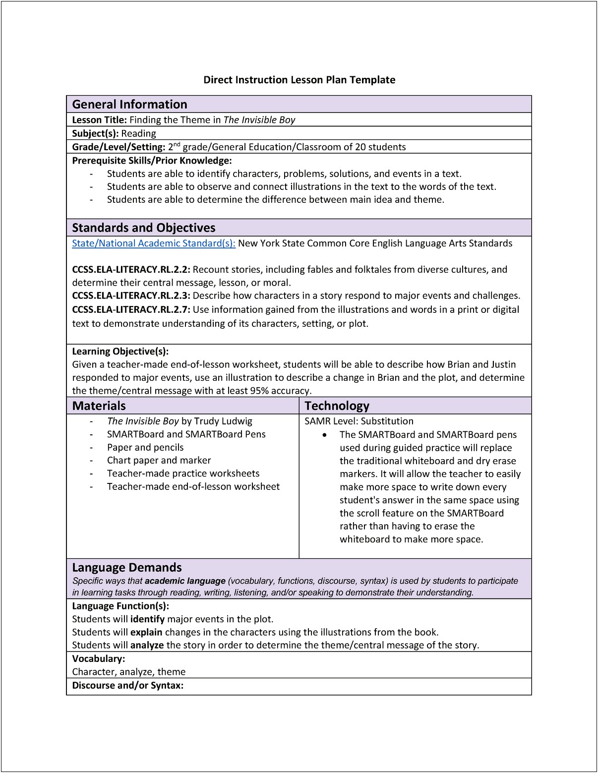 Common Core Close Reading Lesson Plan Template