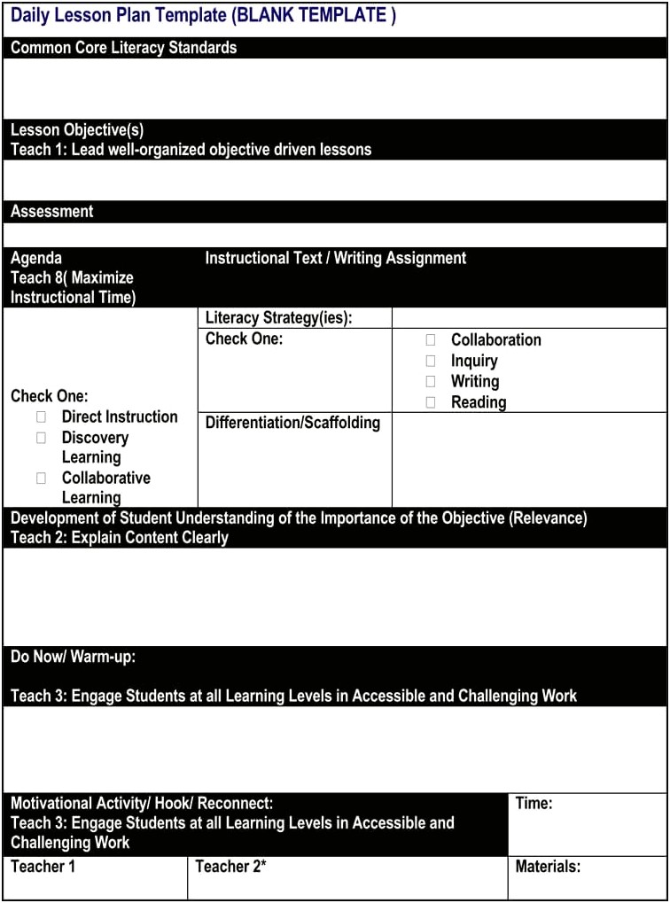 Common Core Daily Lesson Plan Template Pdf