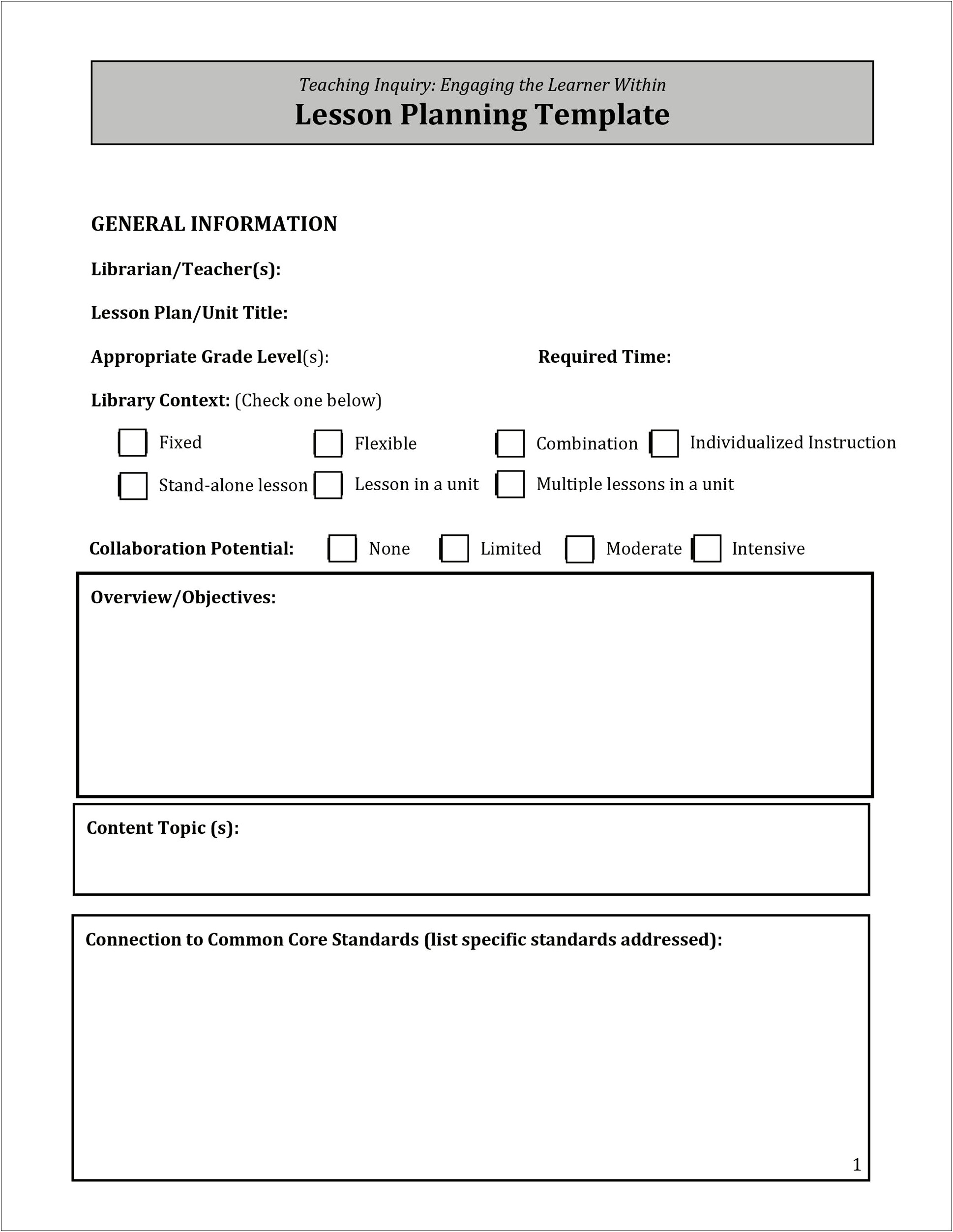 Common Core Lesson Plan Template For 2nd Grade