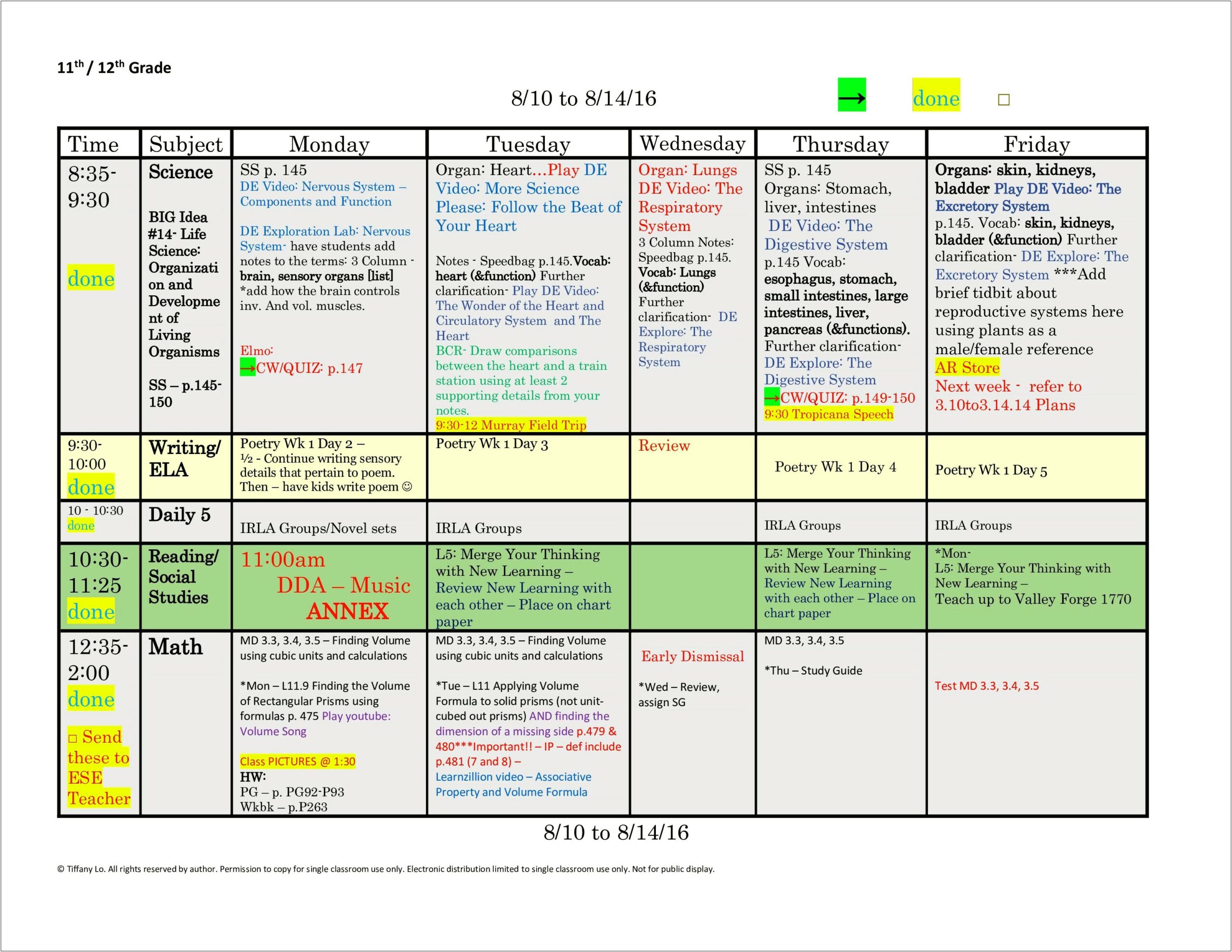 Common Core Lesson Plan Template For Social Studies