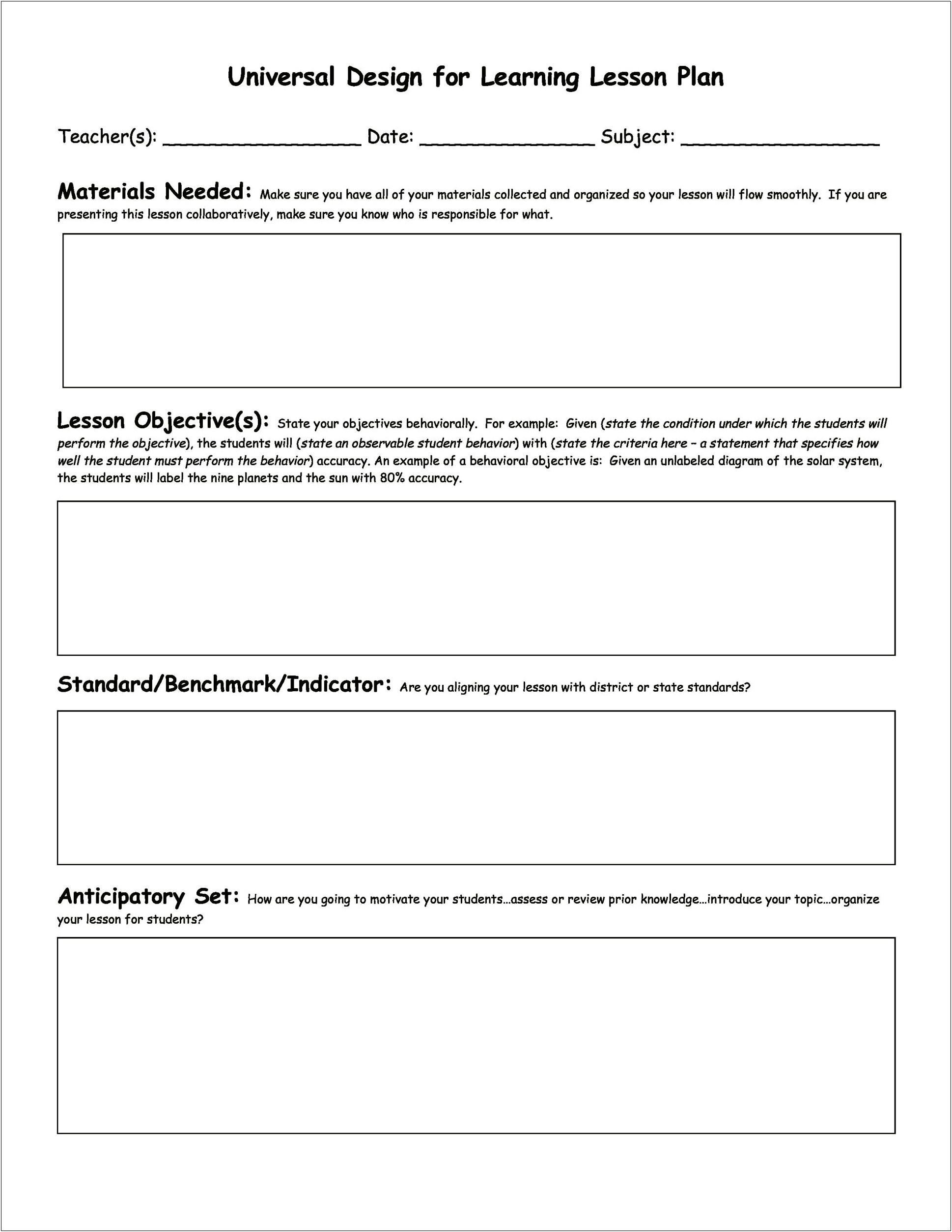 Common Core Math Lesson Plan Template