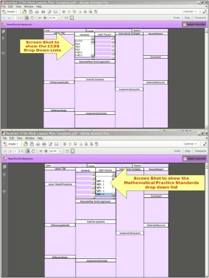 Common Core Standards Math Lesson Plan Template