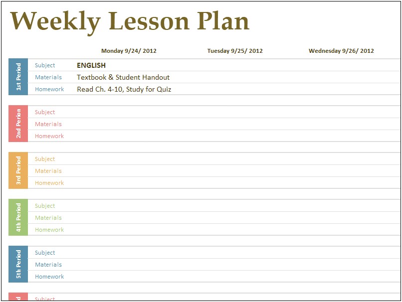 Common Core Weekly Lesson Plan Template Pdf