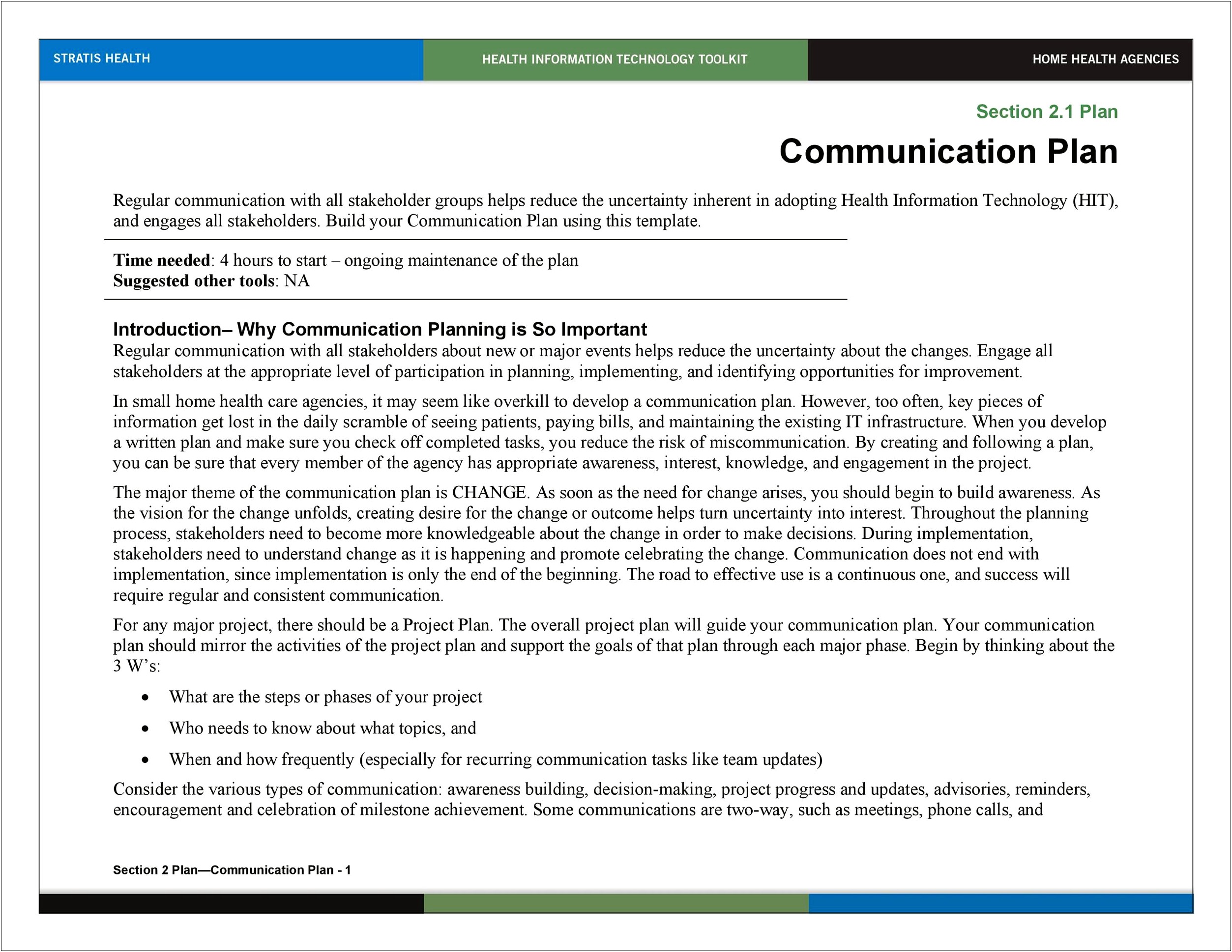 Communication Plan Template For Primary Care