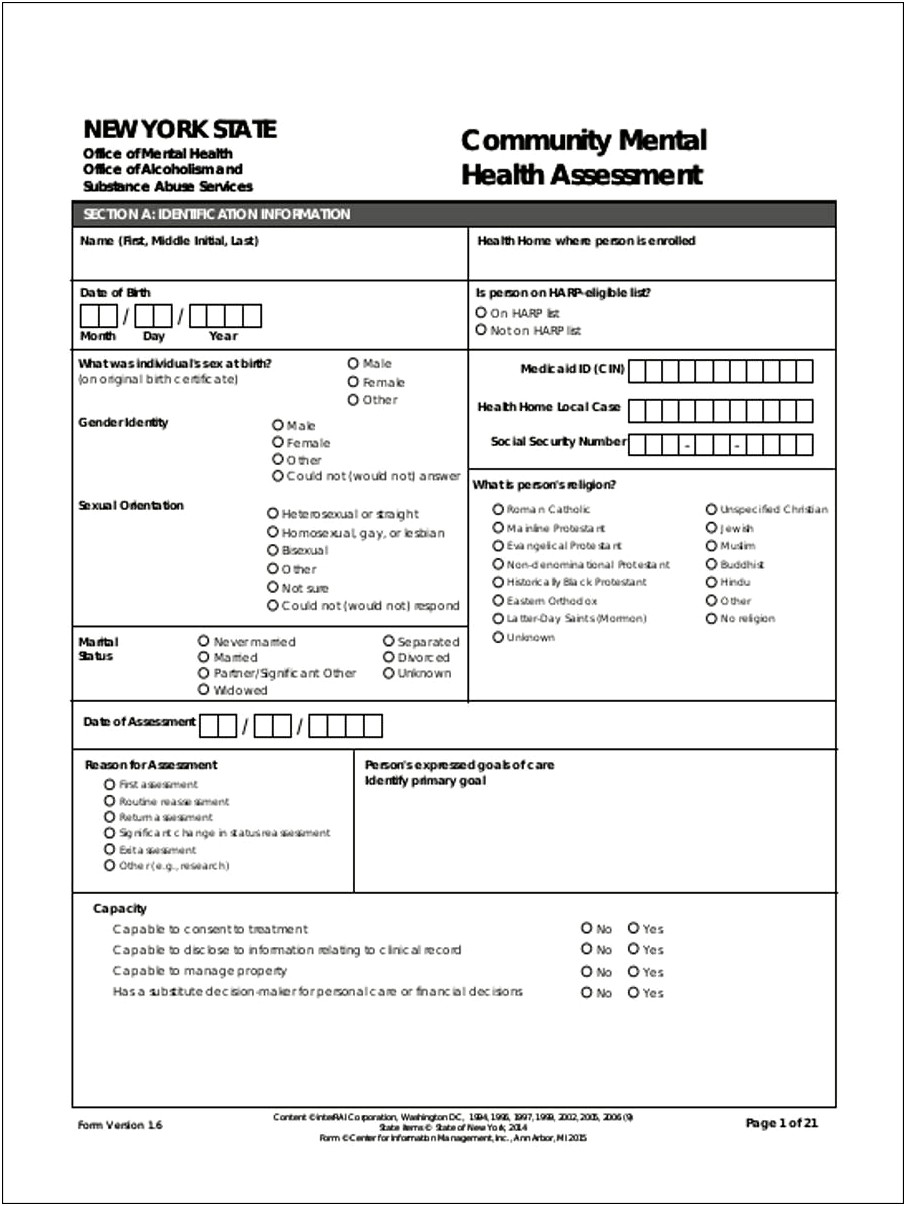 Community Mental Health Care Plan Template