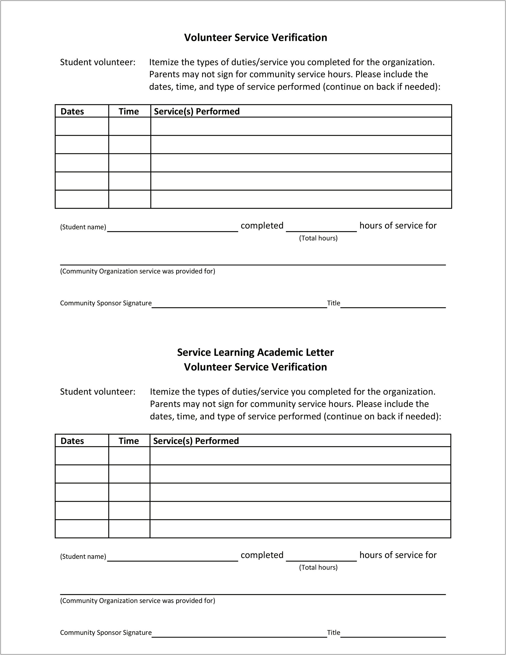 Community Service Hours Completion Letter Template