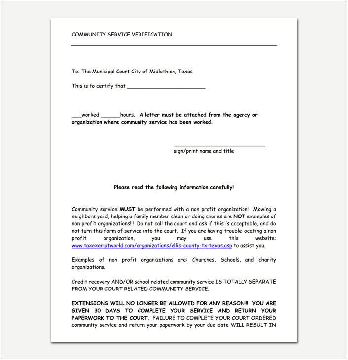 Community Services Letter Of Completion Template