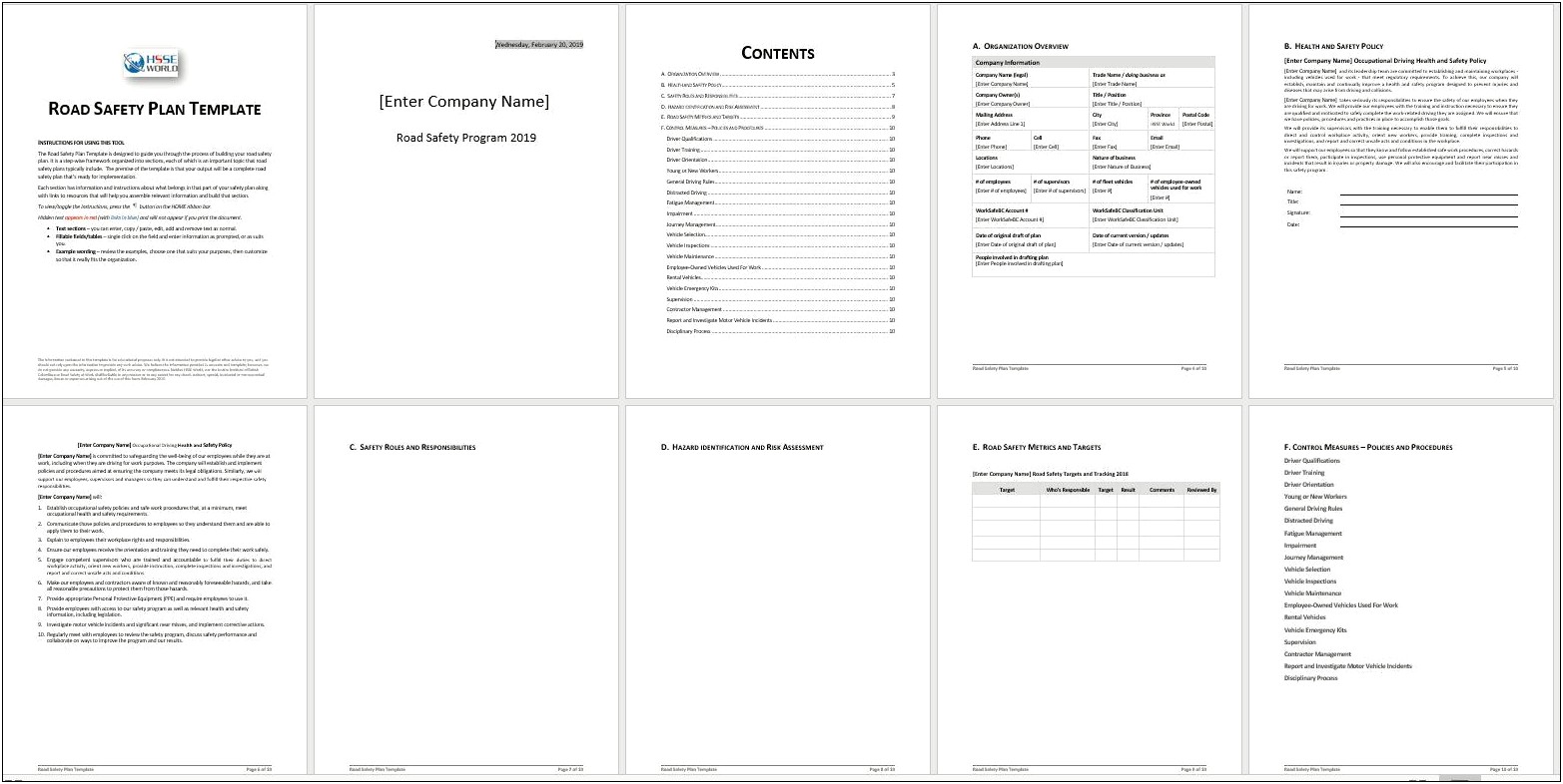 Company Health And Safety Plan Template