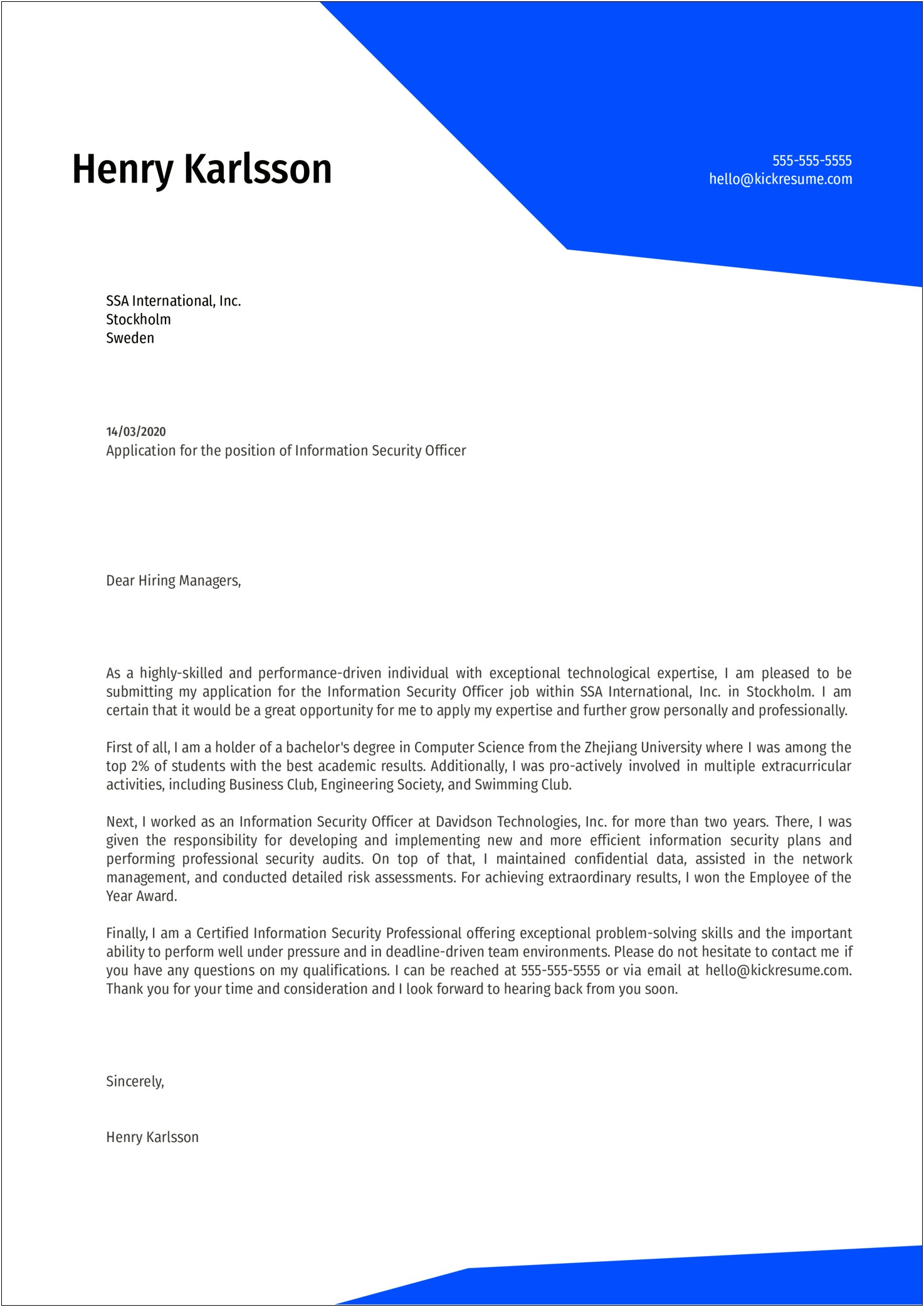 Company Security Of Information Presentation Letter Template