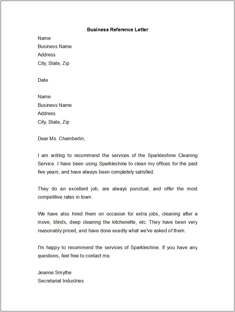 Company To Company Reference Letter Template