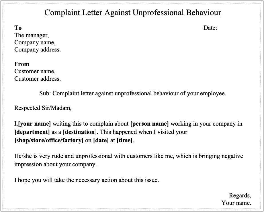 Complaint Letter About Your Boss Template