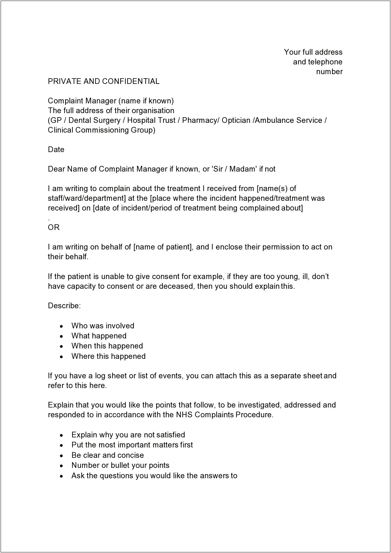 Complaint Letter Template About Staff Member