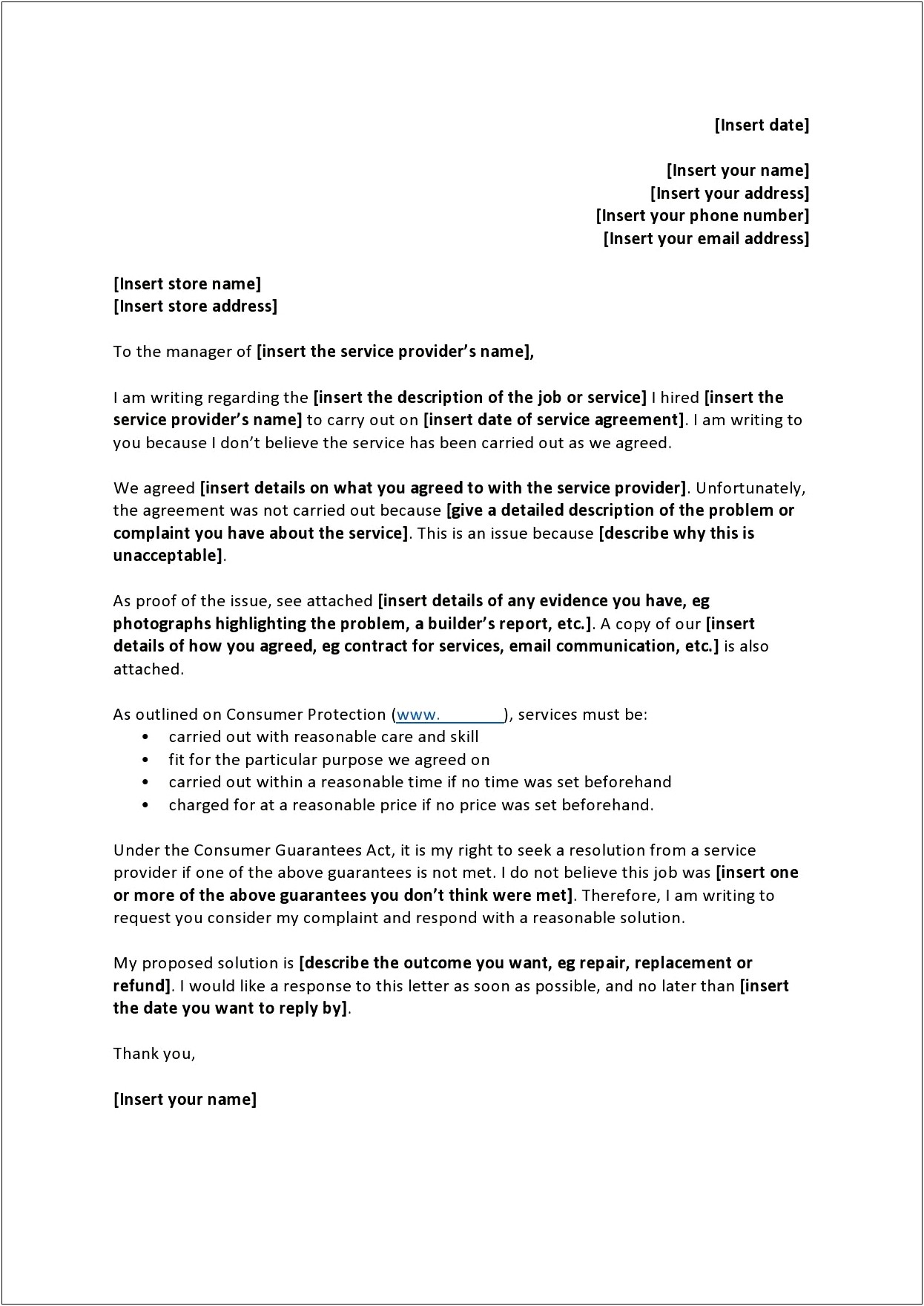 Complaint Letter Template For Bad Service