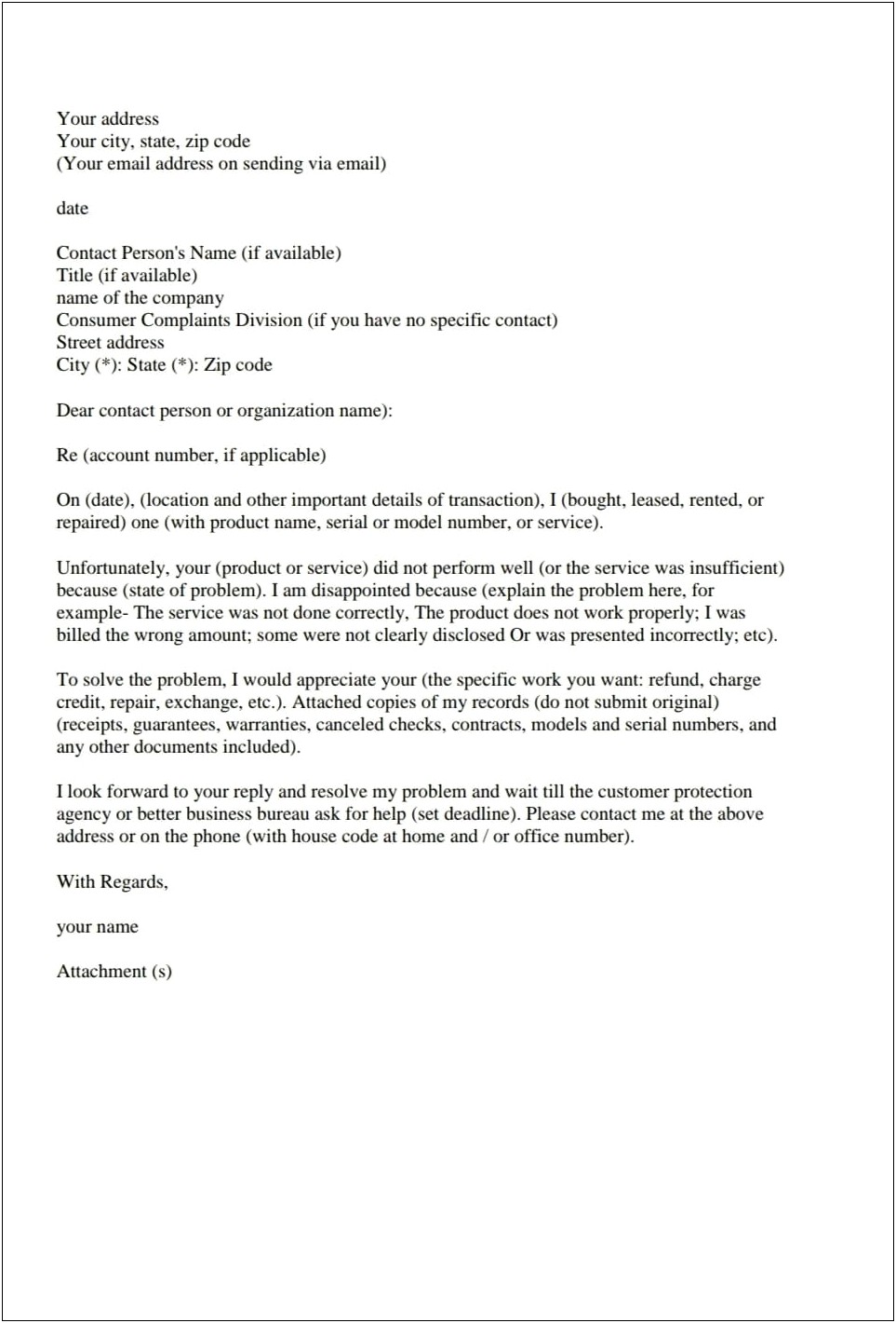 Complaint Letter Template For Poor Service