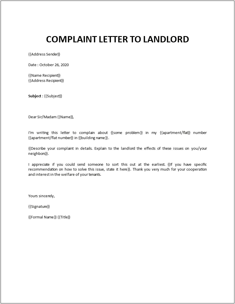 Complaint Letter To Apartment Management Template