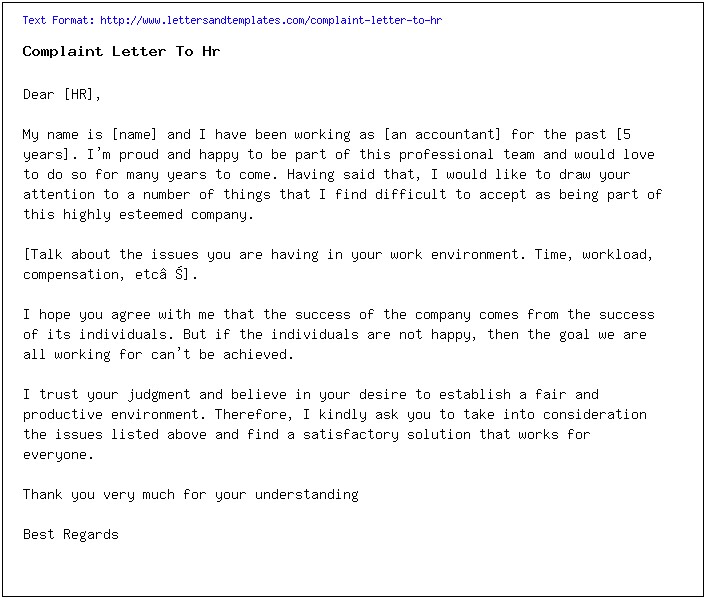 Complaint Letter To Hr About Manager Templates