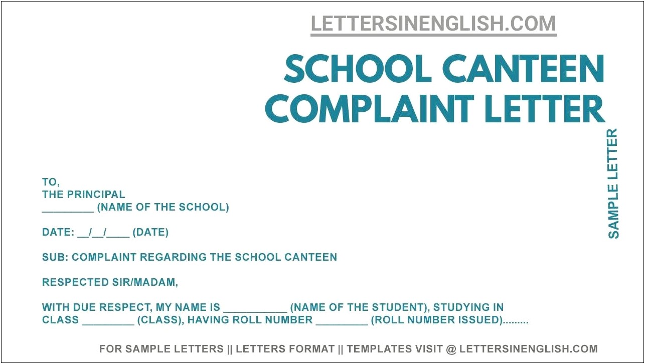 Complaint Letter To School Principal Template