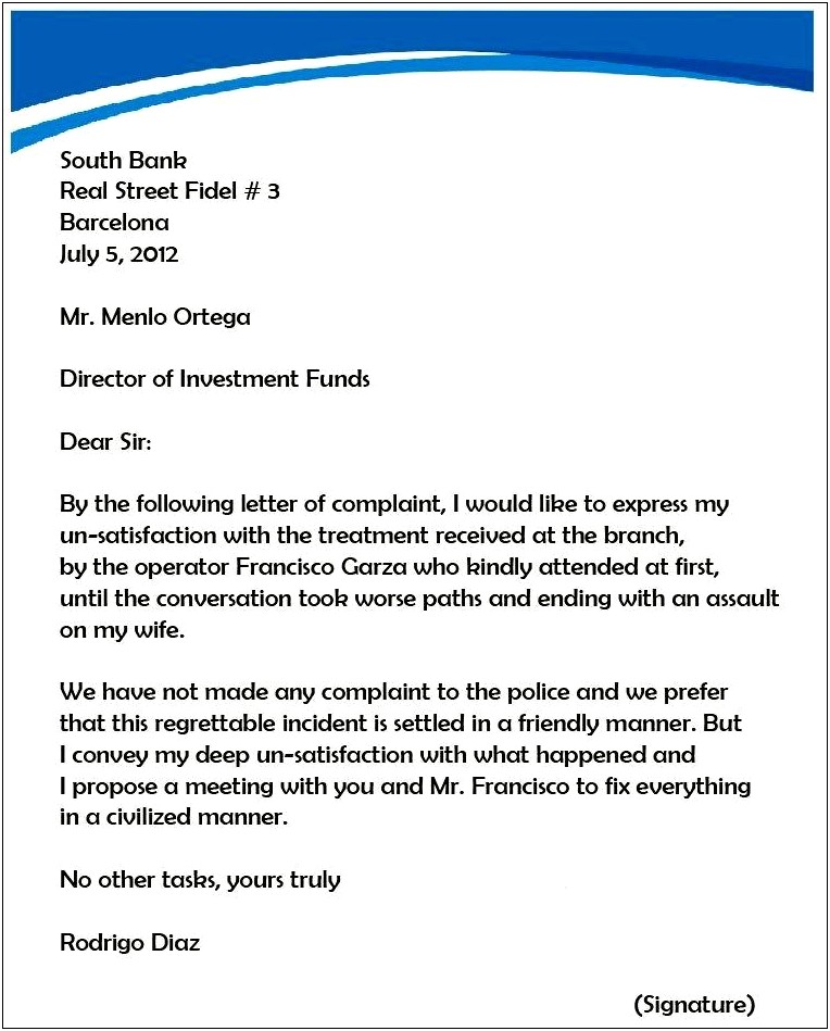 Complaint Letter To The Bank Template