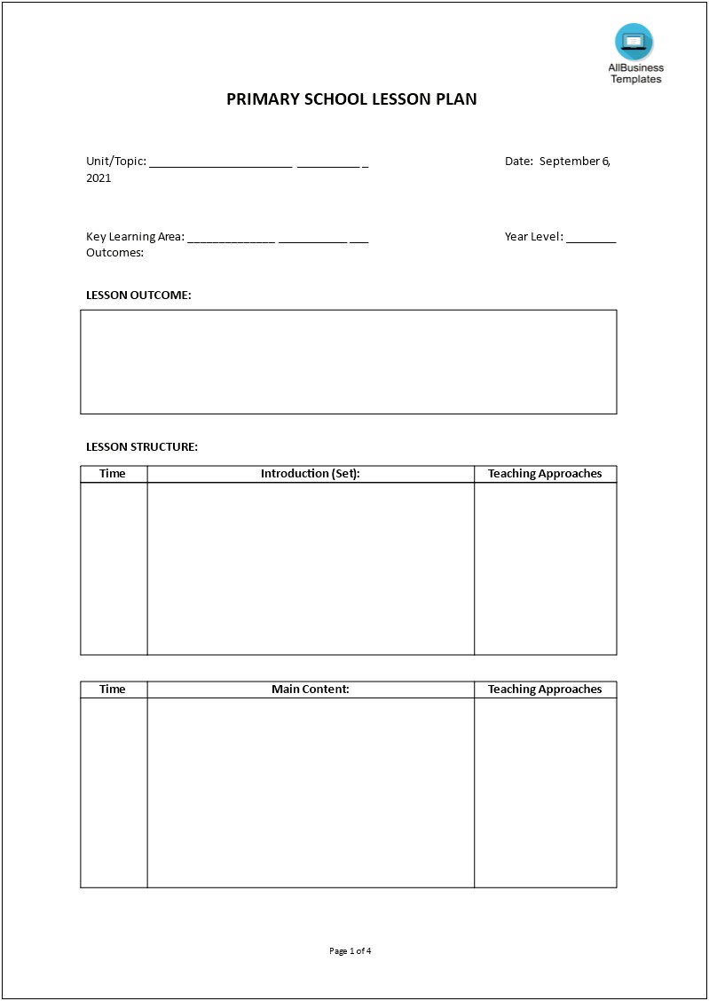 Completed Lesson Plan Templates For Elementary Teachers