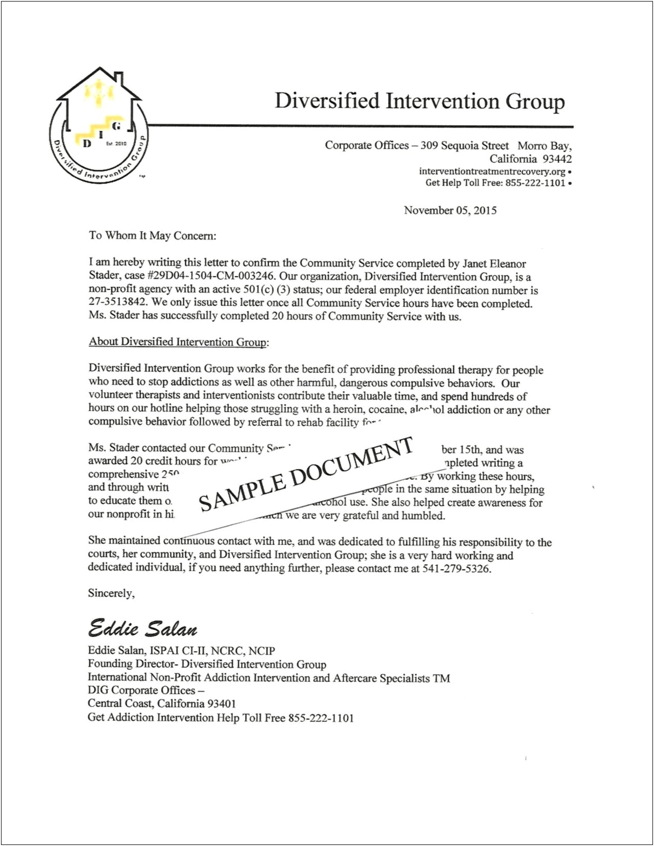 Completion Of Community Service Letter Template