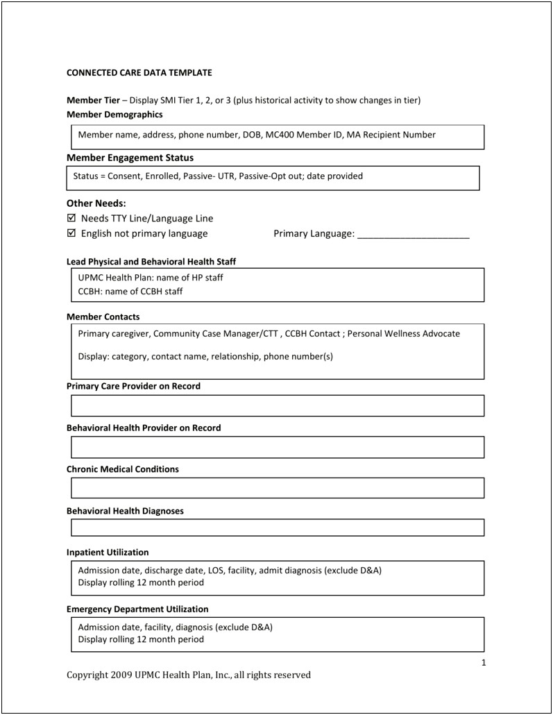 Complex Chronic Care Care Plan Template