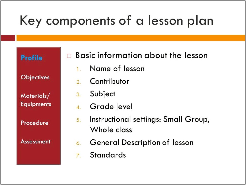 Components Of A Lesson Plan Template