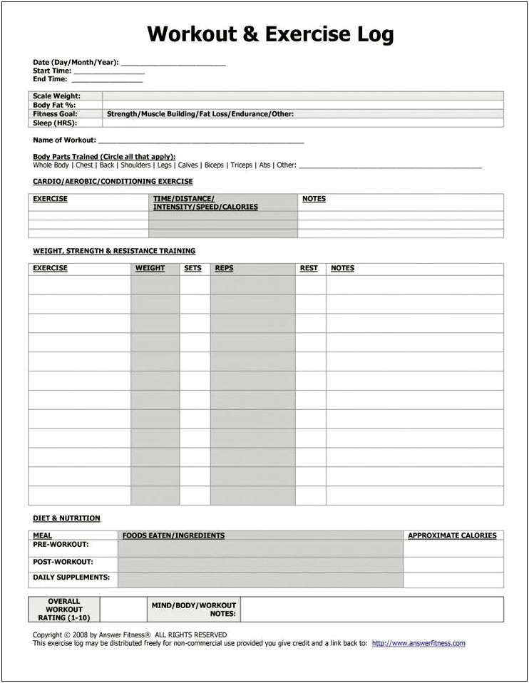 Components Of Fitness Fitness Plan Template For Beginners