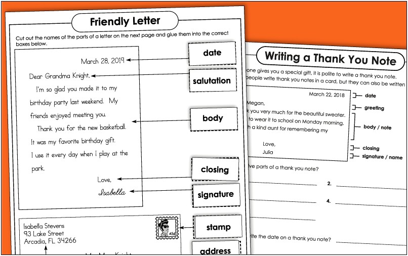 Components Of Thank You Letter Template Elementary