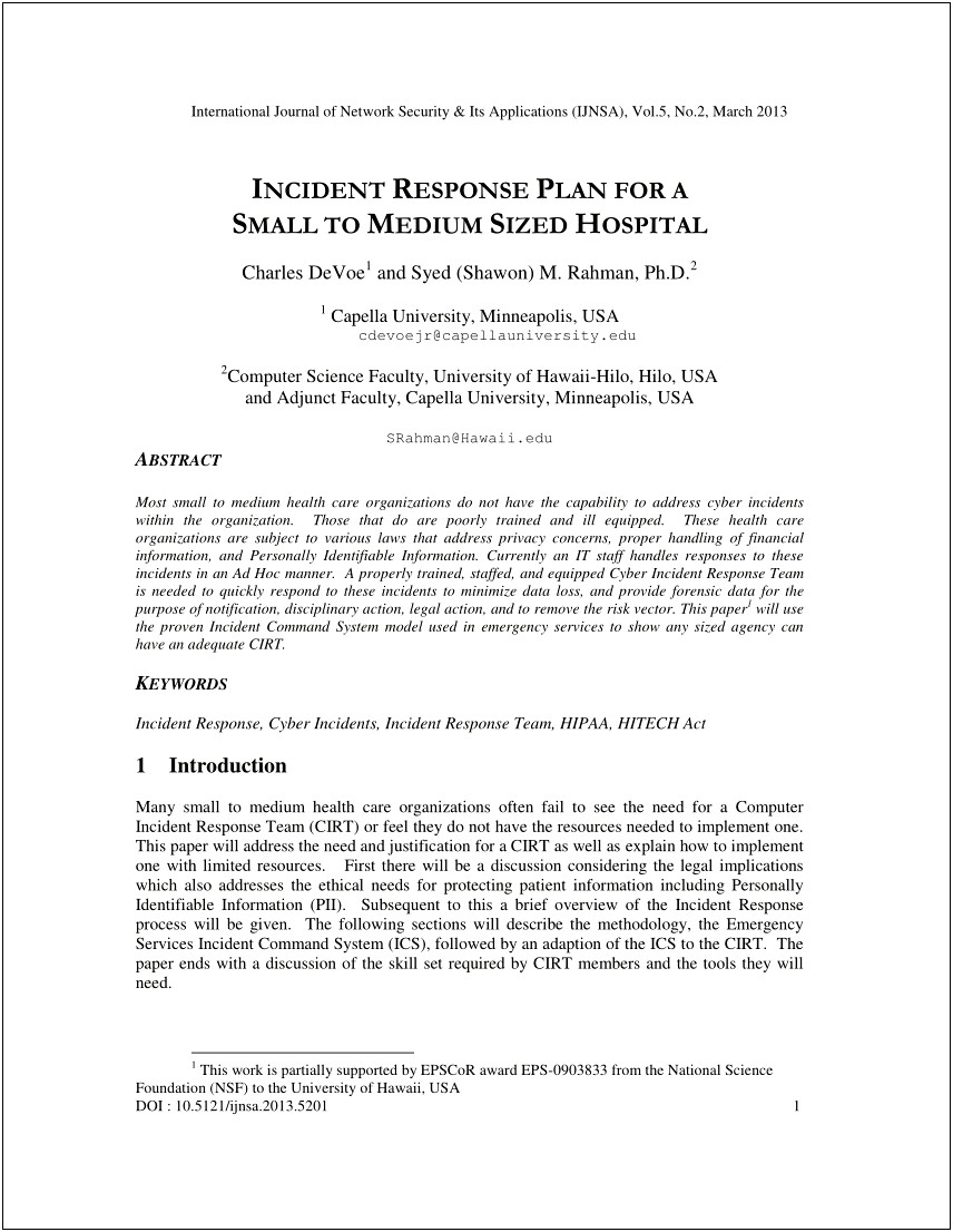 Computer Incident Response Team Cirt Plan Template