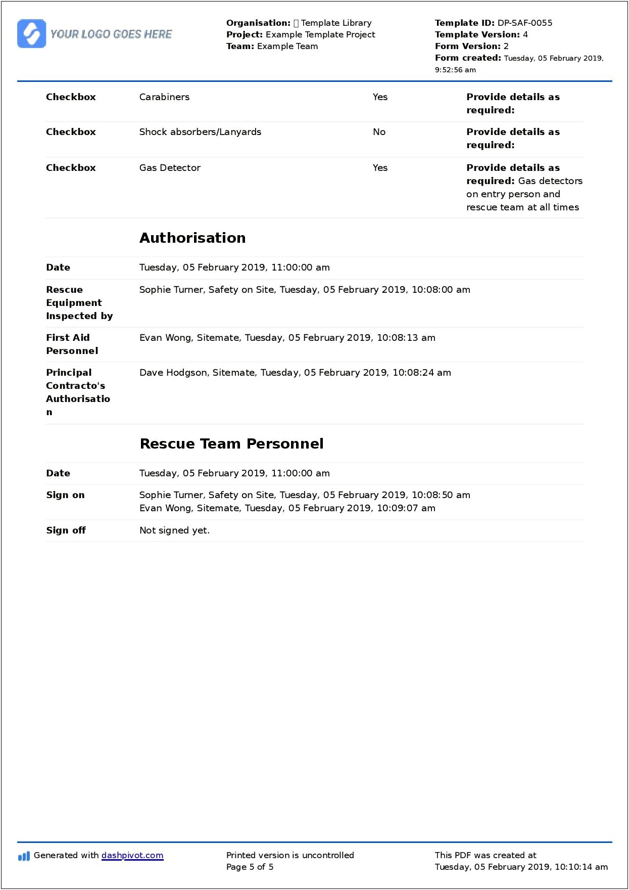 Confined Space Rescue Plan Template Nz