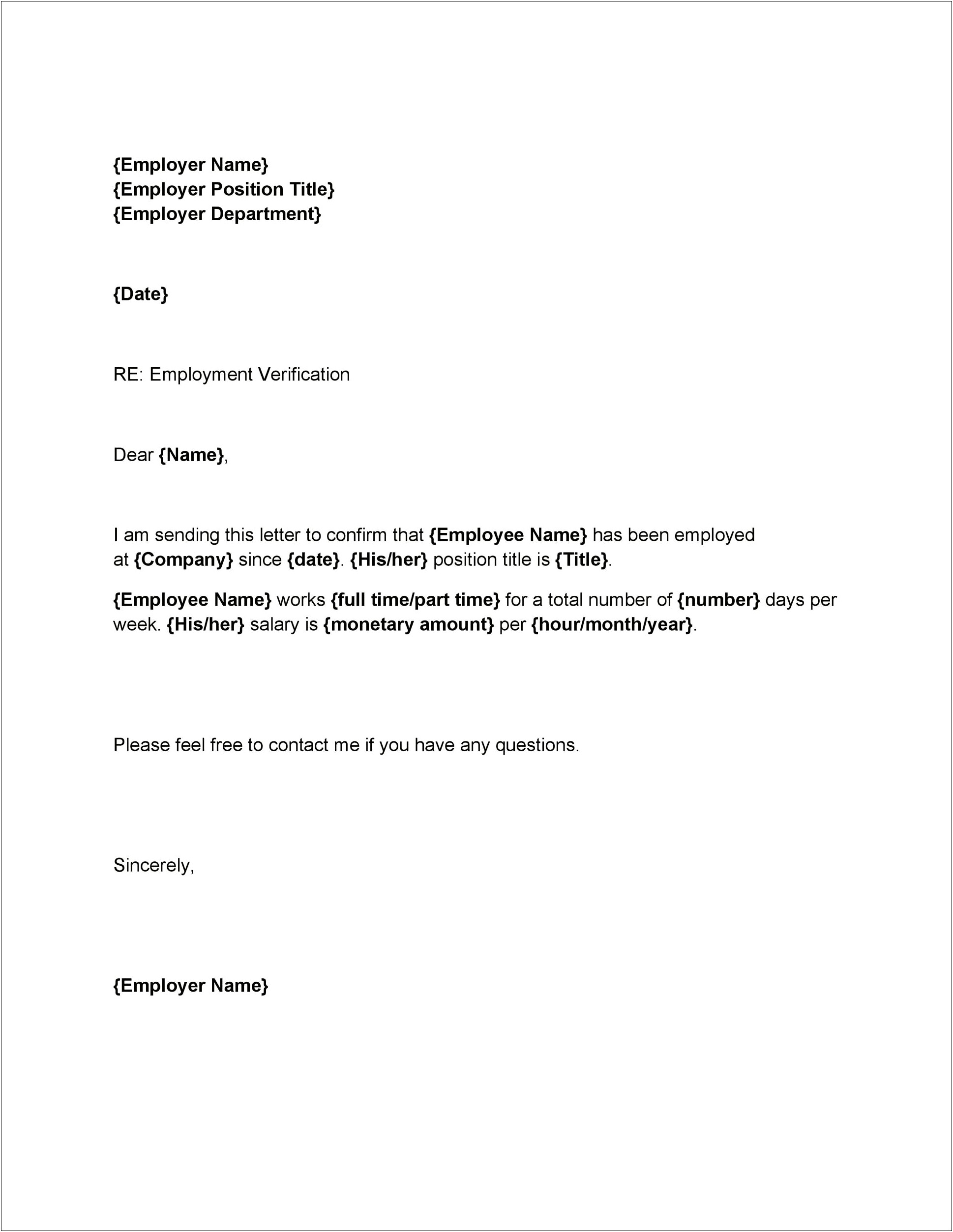 Confirmation Of Employment Letter Template Uk