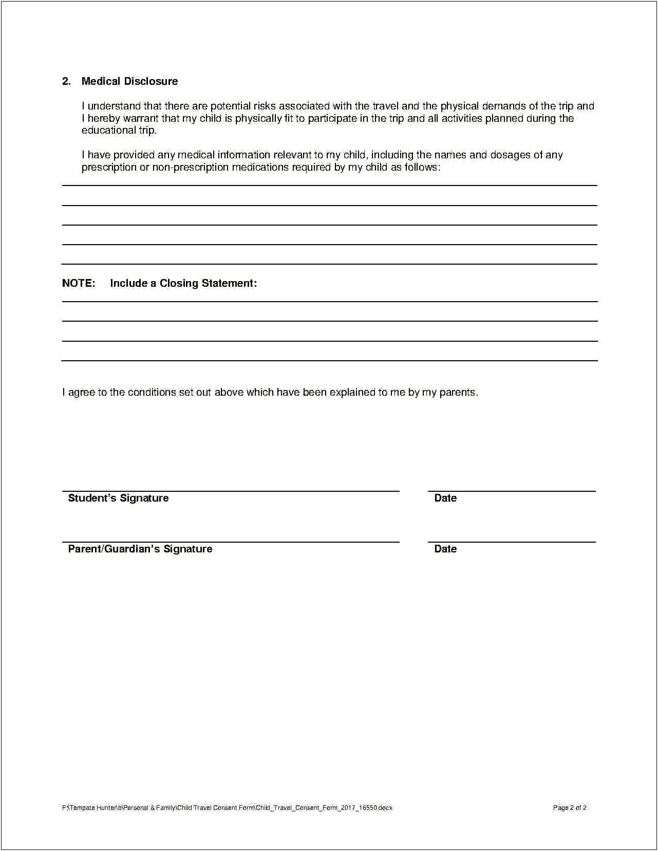 Consent Letter For Children Travelling Alone Template