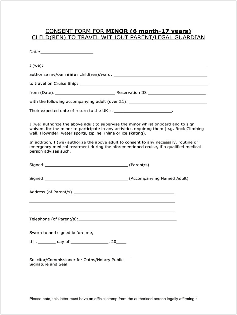 Consent Letter To Take Child Abroad Template