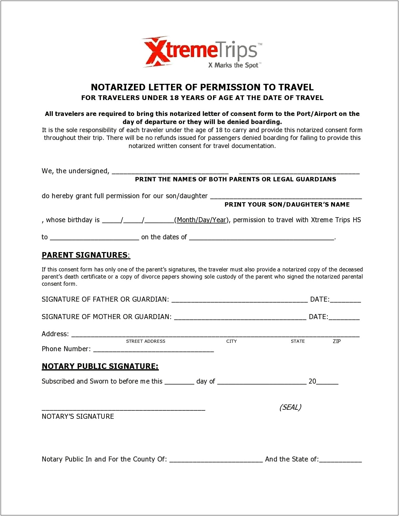 Consent To Travel Notary Letter Template