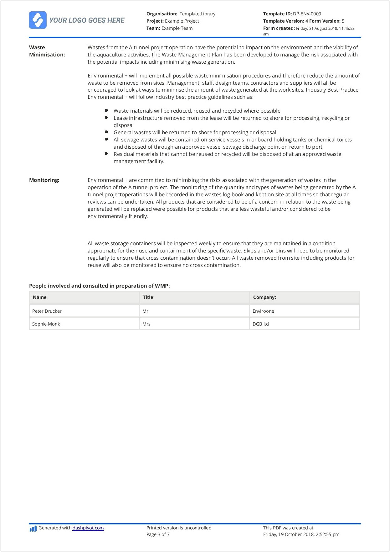 Construction And Demolition Waste Management Plan Template