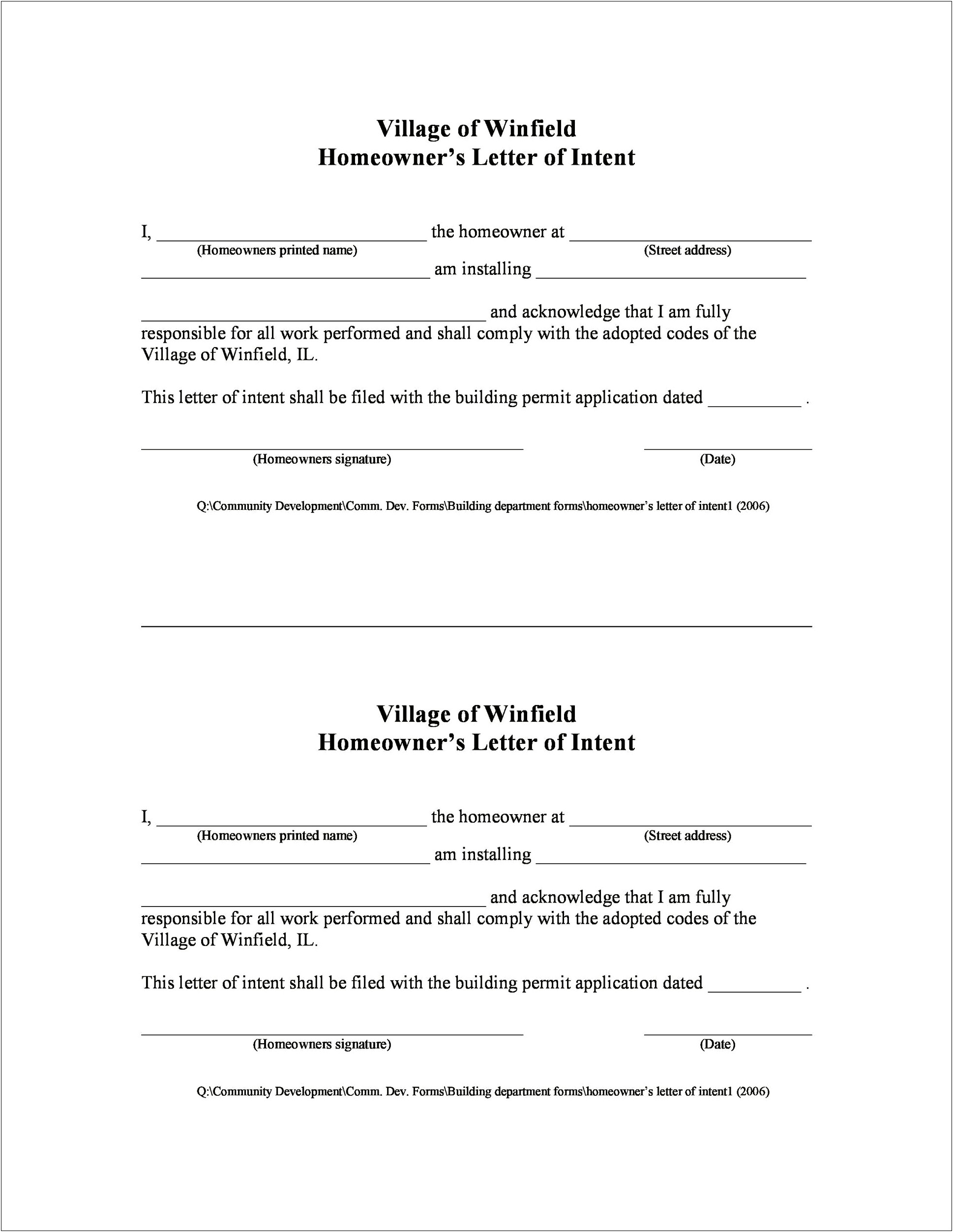 Construction Contract Letter Of Intent Template