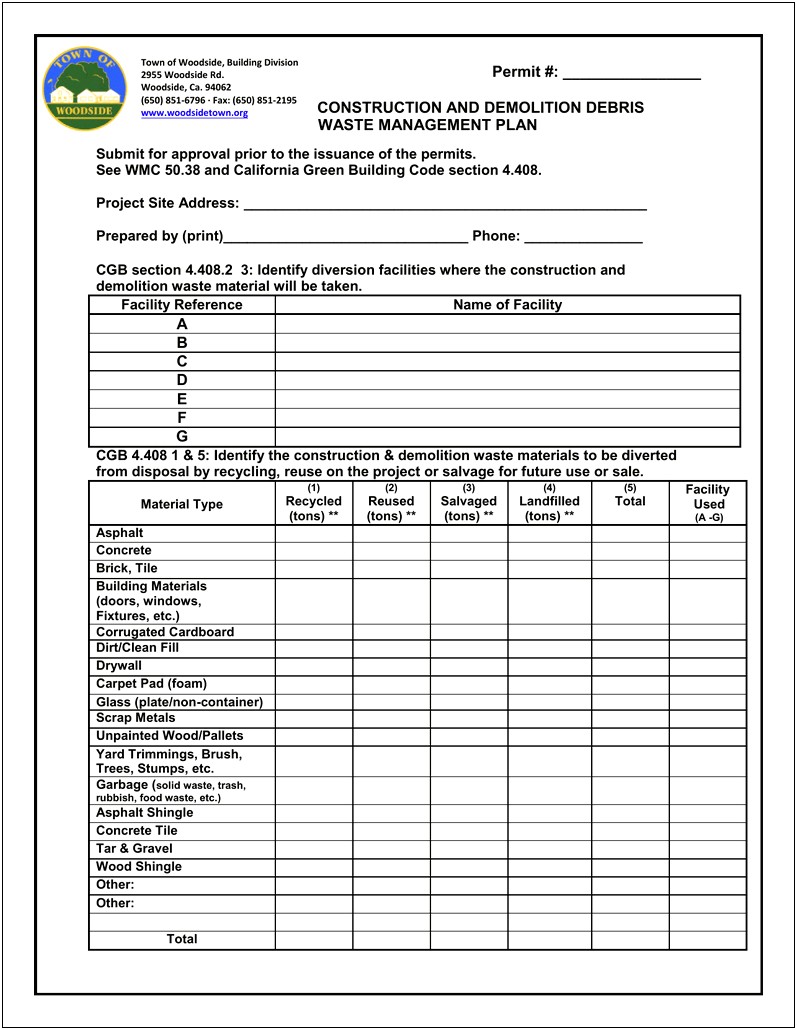 Construction Demolition Plan Recycle Template California