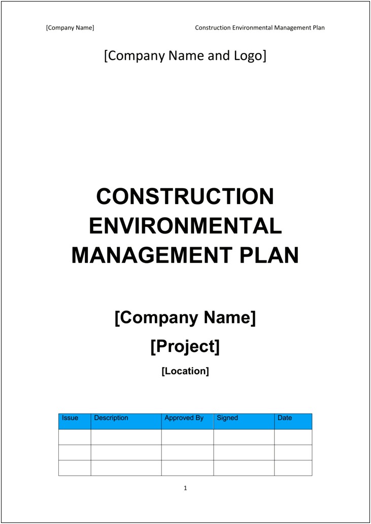 Construction Environmental Management Plan Template Uk