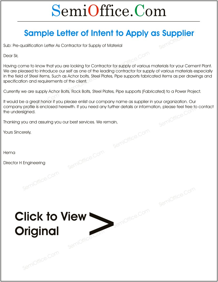 Construction Letter Of Intent Template Uk