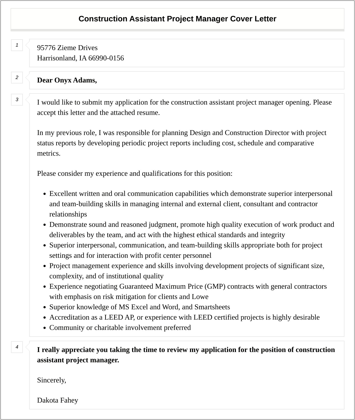 Construction Project Manager Cover Letter Template