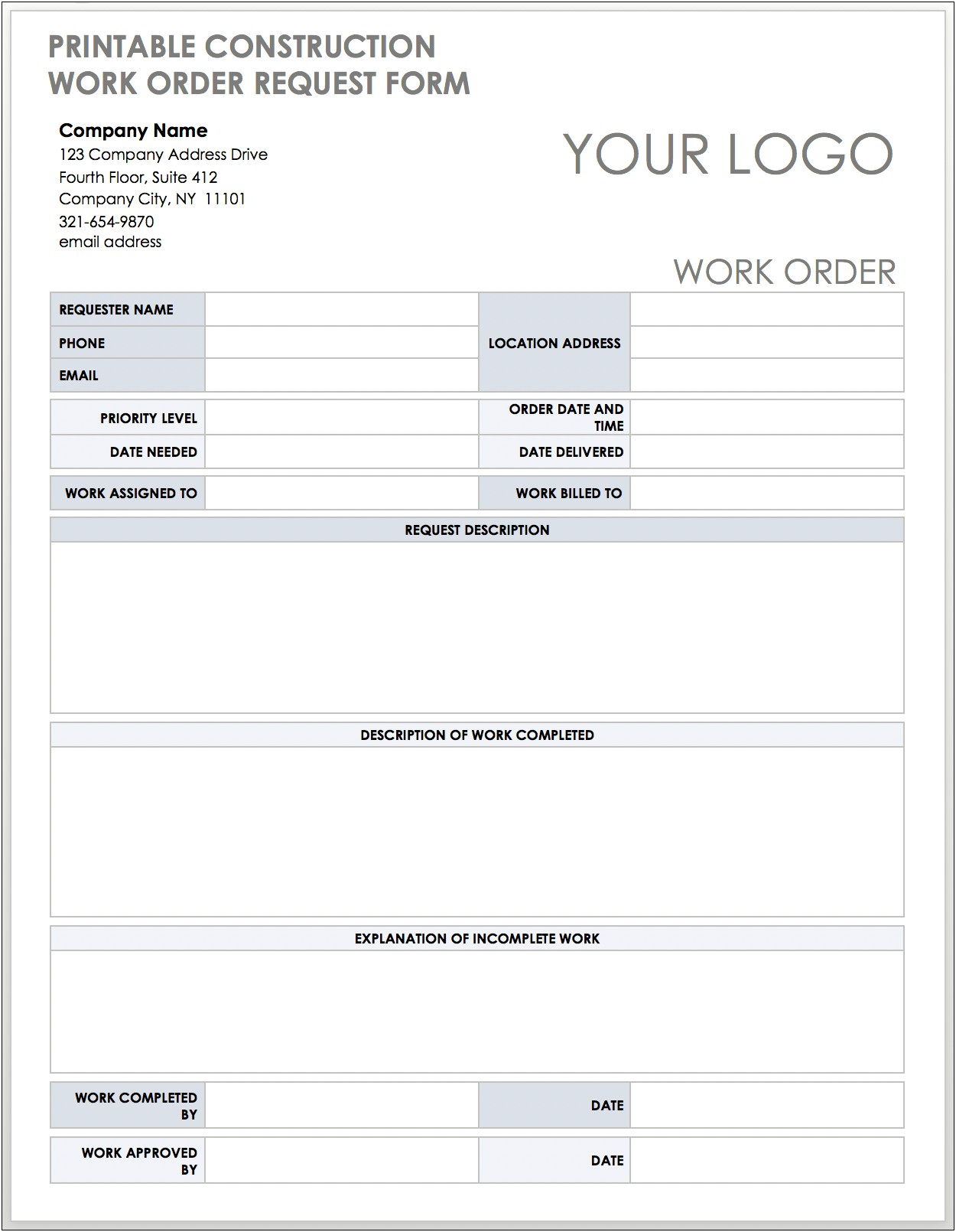 Construction Work Order Template In Word