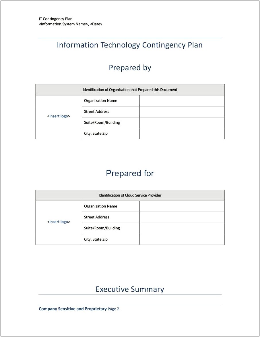 Contingency Plan For Small Business Template